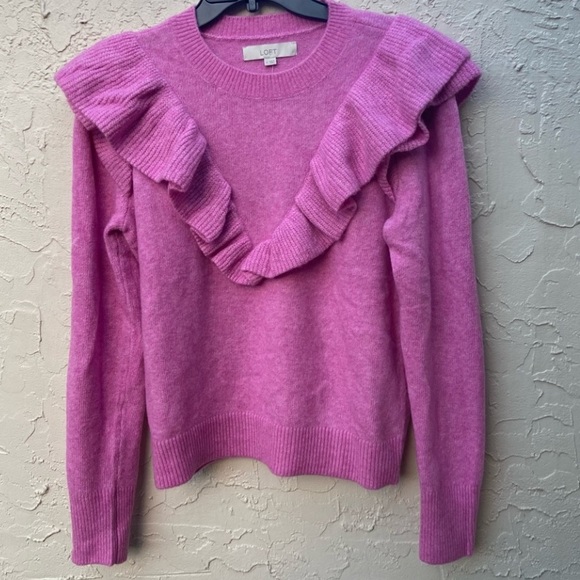 LOFT Pink Ruffle Sweater - Picture 4 of 7